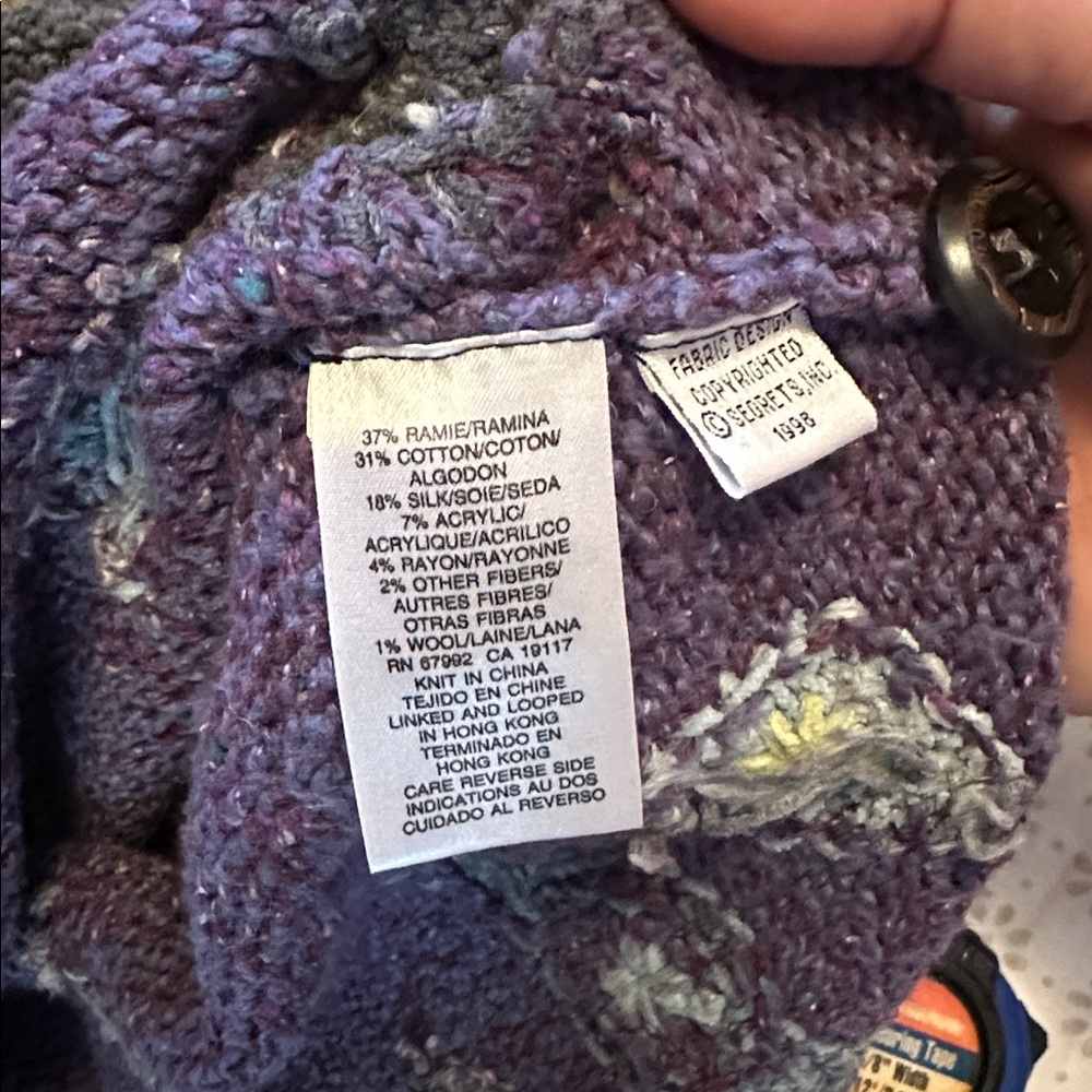 Sigrid Olsen Purple Knit V-Neck Button Front Cardigan with Multicolor Embroidery - Picture 8 of 8